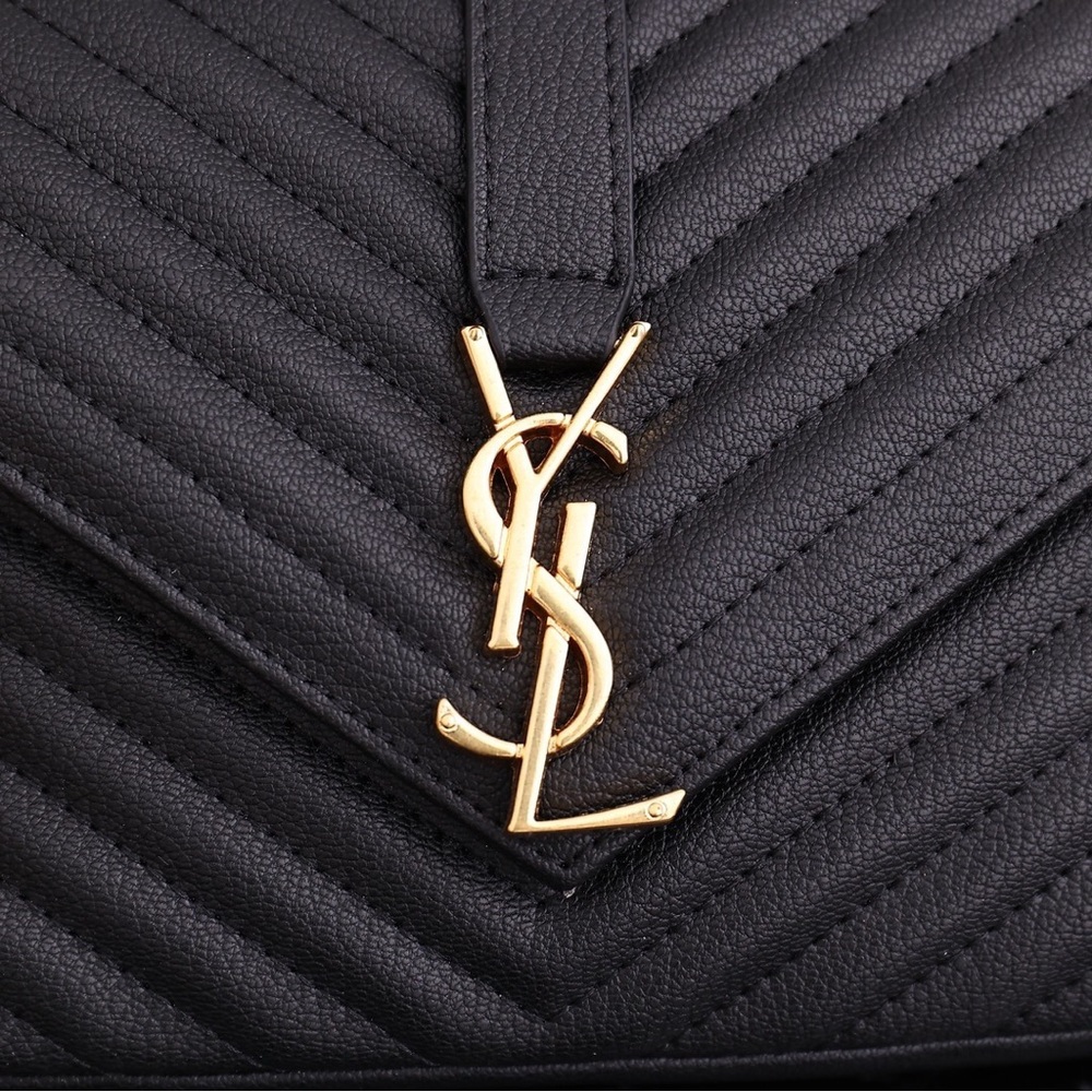 Saint Laurent Black Chevron Crossbody with Gold Accents - Picture 2 of 6